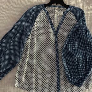 Boden Blue and White Geometric Blouse